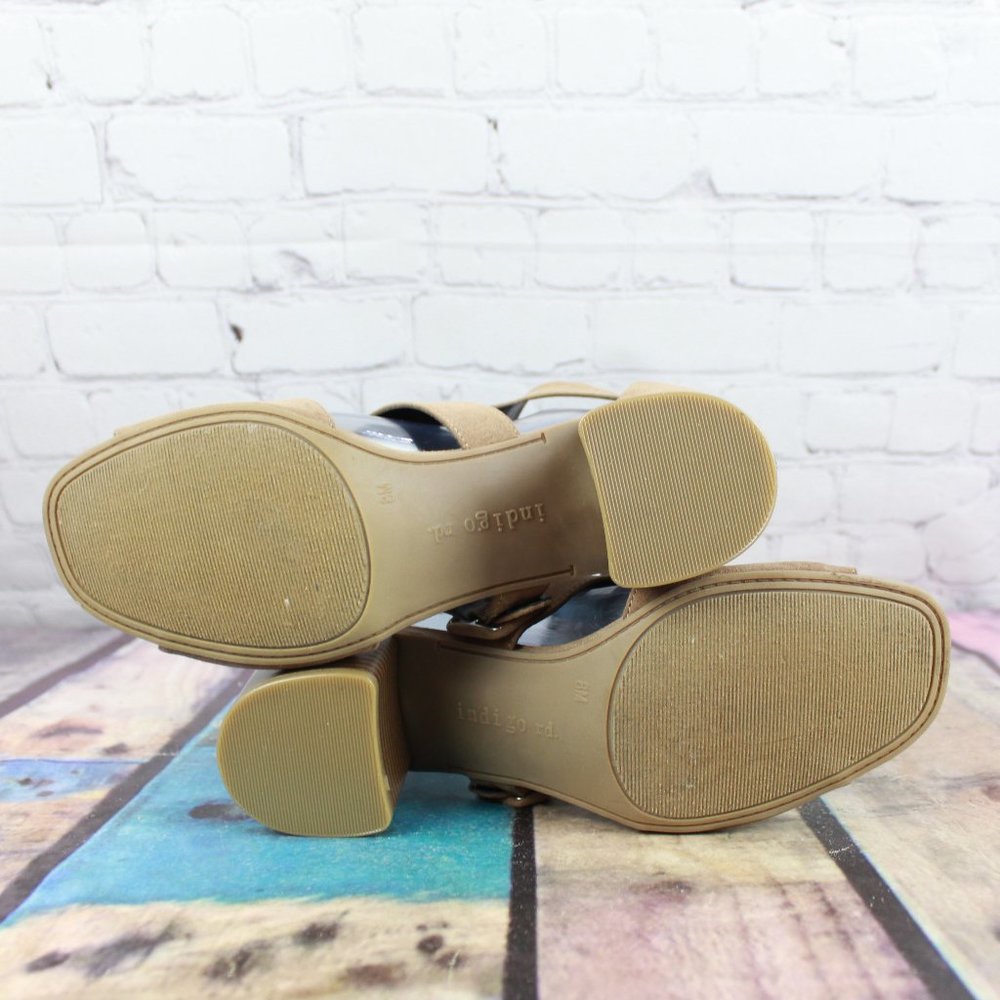 Indigo Rd. Mandi Brown Faux Suede Buckle Back Zipper Heel Sandals Size 8 - Picture 8 of 9